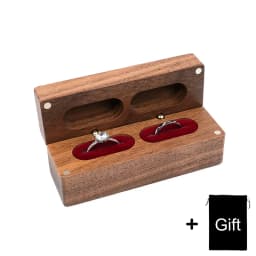 Wood Double Ring Box Free Engraving Name Wedding Ring Engagement Bearer Box Custom Proposal Modern Rustic Wedding Wide Ring Box