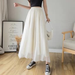 Spring Summer Thin Chiffon Wide Leg Pants Women's New High Waist Draped Nine Points Skirt Loose Elastic Waist plus Size Pants