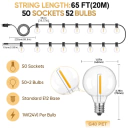 Plastics G40 Outdoor Light Output 24V String Light Waterproof Shatterproof Garland Lights Camping Garden Party Decoration Lights