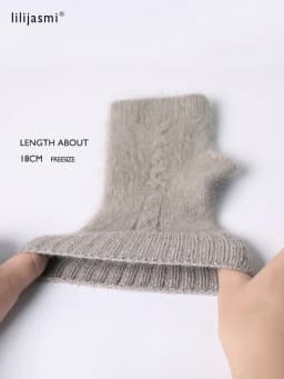 Mink Cashmere Autumn Winter Gloves Cable Seamless Comfy Fingerless Warm Racoon Wool Mitten Thumb Hole Mitts Female Lovely