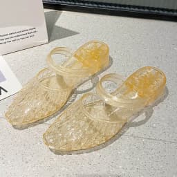 Women'S 2 In 1 Transparent Crystal Plastic Jelly Sandals Non Slip Glitter Pointed Toe Summer Casual Outdoor Beach Flat Slippers