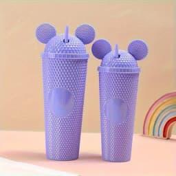 LUSQI 2pcs/set Water Bottles With Studded Mouse Ear Dome Lids Large And Small Water Cups Summer Winter Drinkware With Straws