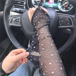 Rhinestone Mesh Fingerless Gloves Rhinestone Breathable Long Sunscreen Gloves Nightclub Dance Fingerless Arm Sleeves