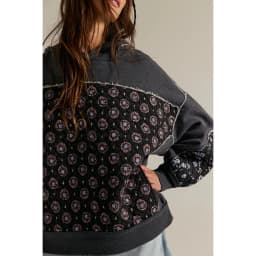 Combhasaki Women Oversized Trend Y2k Hooded Pullover Long Sleeve Floral Print Quilted Patchwork Sweatshirts Streetwear Loose Top