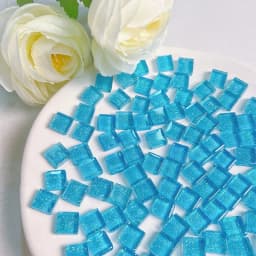 Mosaic Tiles for Crafts Blue Shine Assorted Color 50pcs Glass Glitter Mosaic Supplies Pieces Bulk Square Shape Home Decoration