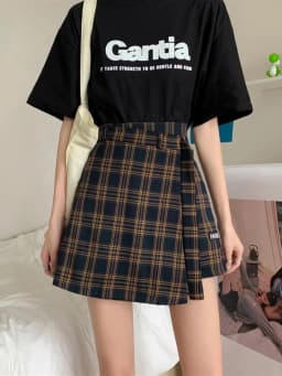 Spring Autumn plus Size Plaid A-Line Skirt Women's Frock Korean Style High Waist Short Skirt Trendy Ins Wide Leg Pants