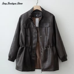 Autumn Winter Pu Leather Jacket For Women Solid Full Sleeve Elastic Adjustable Waist Coat 2025 New Lady Fashion Casual Outwears