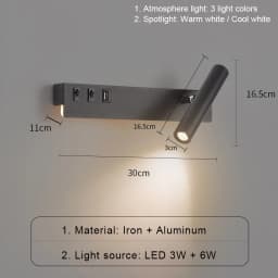 Bedside Reading Wall Lamp Nordic Modern LED Wall Light With Switch USB Indoor Lighting Room Decor For Bedroom Living Room Sconce