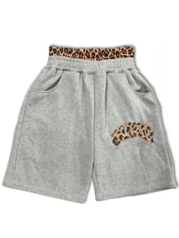 High Street Summer Fashion Leopard Print Letter Patchwork Double Waistband Shorts Y2K American HipHop Loose Straight Rock Slacks