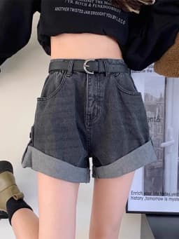 Casual Edge Curl Women's Denim Shorts A-line High Waist Loose Wide Leg A-line Shorts Pants Vintage Female Jean Shorts Summer