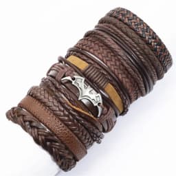 Black Handmade 10 Pcs/set Design Men Bracelets Male Women Leather Bracelets Men Bangle Wholesale Jewelry