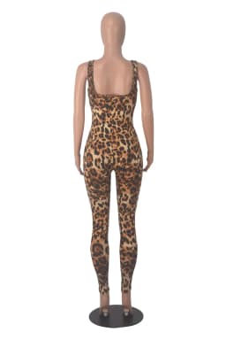 Wmstar Women Printed Sleeveless Bodysuit Threaded Square Neck Open Back Hip Lifting Slim Fit Jumpsuit Wholesale Dropshipping