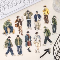 Journal GO 100pcs Youth Boys PET Sticker Set Fashion Guy Characters Decals for Journaling Card Scrapbooking and DIY Crafts