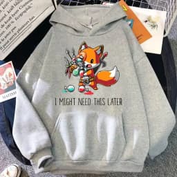 Cute I Don't Give A Fox Cute Animal Kawaii Hoodie Loose Fleece Pullover Hip Hop Hoodies Streetwear Cartoon Women Men Sweatshirts