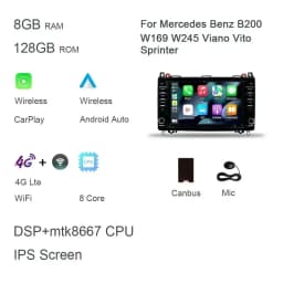 DSP Carplay 8" Android 12.0 128GB+8G car Radio autoradio multimedia For Mercedes Benz W169 W245 Viano Vito Sprinter B200 Crafter