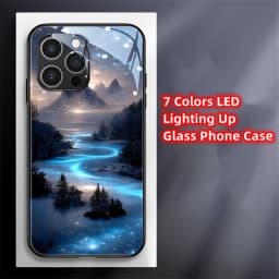 2026 Pretty Galaxy Beach Smart LED Light Glow Tempered Glass Phone Case For iPhone Air 18 17 16 E 15 14 13 12 11 Pro Max