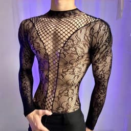 2026 New Men's Long Sleeve Tight-fitting T-Shirt Cutout Backless Short-Sleeve Sissy Top Round-Neck Sheer Summer Fitted Tank Vest