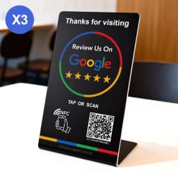 Spanish English QR Code NFC Standing Sign Google Review NFC215 Review Stand Click URL Unlimited Modification Editing QR Codes