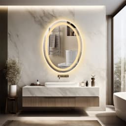 Large Oval LED Bathroom Mirror Lighted Mirror Anti-Fog Vanity Bathroom Backlit Dimmable Wall Mounted 3 Colors Memory with Plug