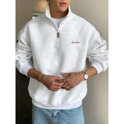 TFETTERS EU Size 2026 Autumn Casual Half Zip Pullover Men Stand Collar Minimal Letter Embroidered Long Sleeve Sweatshirt Man