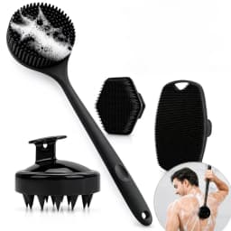 7/4/3Pcs Shower Body Care Set Long Handle Silicone Back Brush Hair Scalp Massager Exfoliate Face Roller Gua Sha Massage Tools