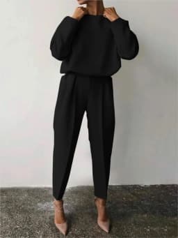 Autumn And Winter Elegant Womens Solid Color Sets Casual O Neck Pullover Tops And Long PantsLadies Fashion Loose Outfits