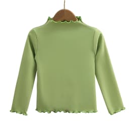Autumn-Winter Girls Long Sleeve Solid Color T-Shirt with Ruffle Collar Girls Fashionable Comfortable Everyday Wear T-Shirt