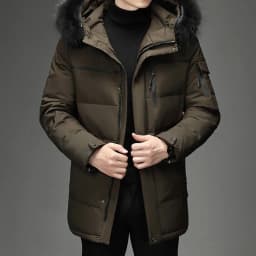 Style Hooded Jacket Short Length Casual with Windproof Wrinkle Finish Zipper Closure Thickened Regular Length Winter for Men