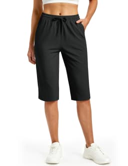 TACVASEN Womens Quick Dry Hiking Capris 4-Way Stretch Knee Length Pants Elastic Drawstring Waist Split Hem Cropped Trousers