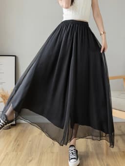 Spring Summer Thin Chiffon Wide Leg Pants Women's New High Waist Draped Nine Points Skirt Loose Elastic Waist plus Size Pants