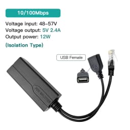 Standard POE Splitter 48V to 5V 12V 1.2A 2A Micro USB Type-C 100M/1000M POE Camera Injector Power Supply
