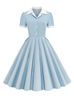 Tonval Notched Collar Summer Formal Long Dresses for Women Pockets Elegant Midi Length Vintage Style Flare Dress