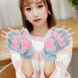 Cute Cat Claw Gloves Women Thermal Half Finger Kawaii Lady Velvet Thick Winter Cartoon Halter String Student Gloves
