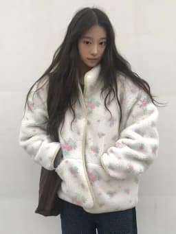 Korean Style Sweet Floral Print Double-Sided Wear Velvet Sweatshirt Women's Winter Outerwear Soft Versatile Casual Top