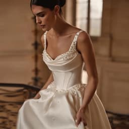 Elegant Pearls A-Line Wedding Dresses Spaghetti Straps Satin Bride Gowns Sexy Backless Bride Dress vestidos de novia de lujo
