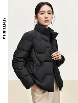 SENTUBILA Women's Short Down Puffer Jackets 2026 Light Weight Stand Neck Zipper Winter Duck Down Coat Female Clothing W44Y56637