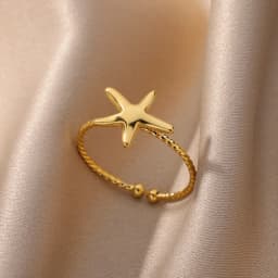 Ocean Starfish Shell Open Rings For Women Gold Color Stainless Steel Ring Summer Beach Aesthetic Waterproof Jewelry Gift
