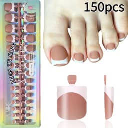 150Pcs Short Square Black French Tips Fake Toenails Matte Nude Pink Press On Toe Nails for Summer Daily Wearable False Toenail T