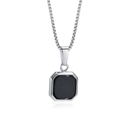 Vnox Mens Necklaces, Geometric Square Natural Stone Shell Pendant, Black Gold Color Stainless Steel Collar