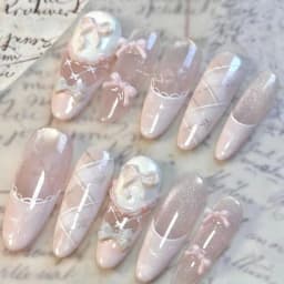 Luxury Handmade Press On Nails Long Coffin Cat Eye French Fake Nails Coquette Bow Star Diamond Pearl Sweet Reusable False Nails