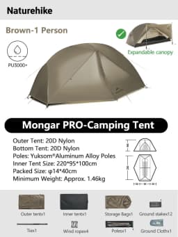 Naturehike Mongar 1 2 3 Base/UL/PRO Camping Tent Ultralight Outdoor Waterproof Hiking Tent 1 2 3 Person Backpacking Tent