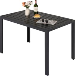 Aluminum Outdoor Dining Table, Patio Metal Slatted Table, Weather Resistant 110x70x73cm Large Rectangular, Yard, Garden, Porch