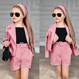 Customized Girl Outfit Solid Yellow Notch Lapel Girl Suits High Quality Party Birthday Children Clothing(Jacket+Short Pants)