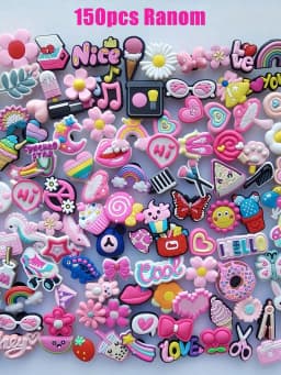 10/20/100/150 PCS Random Cute Pink Shoe Charms for Crocs Clogs Sandals, Cartoon PVC Shoe Decor Buckle Pins Girls Women Kids DIY Party Gifts