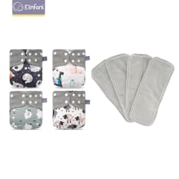 Elinfant 4 diapers with 4 absorbents gray mesh cloth inner one size baby for 3-15kg washable eco-friendly baby cloth diaper