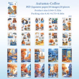 20 Sheets Paris Autumn Series Travel Theme Dual Material Sticker Book for DIY Scrapbooking Photo Frame Collage Decoration