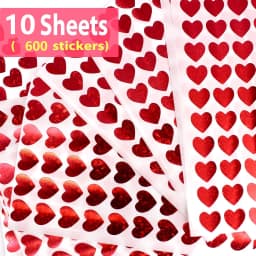 600 Pcs Red Heart Stickers, Small Holographic Stickers for Student Reward 0.5in Small Sparkly Sticker for Gift Sealing