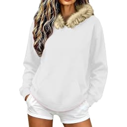 Women Fall And Winter Street Solid Color Hoodie With Pocket And Trimmed Hood Long Hoodie Tunic