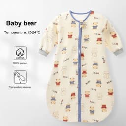 Sleeping Bag For Babies 0-24Months Soft Cotton Gauze Breathable 3-Ways Zipper Puppy Dog Baby Sleeping Bag With Removable Sleeves