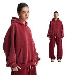 Custom LOGO men's new short BOXY version 370G heavy fleece worn old hooded sweater scimitar wide leg trousers couple suit